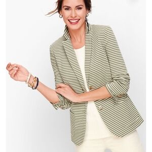 Talbots Aberdeen Knit Blazer Stripe Pique Cotton Elegant Size 8 NEW